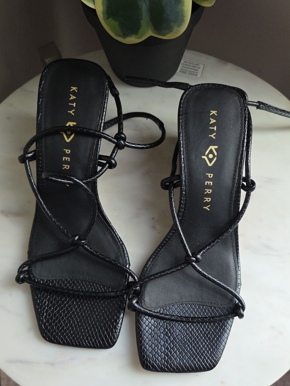 Katy Perry Collections Black Braided Strappy Square Toe Heels